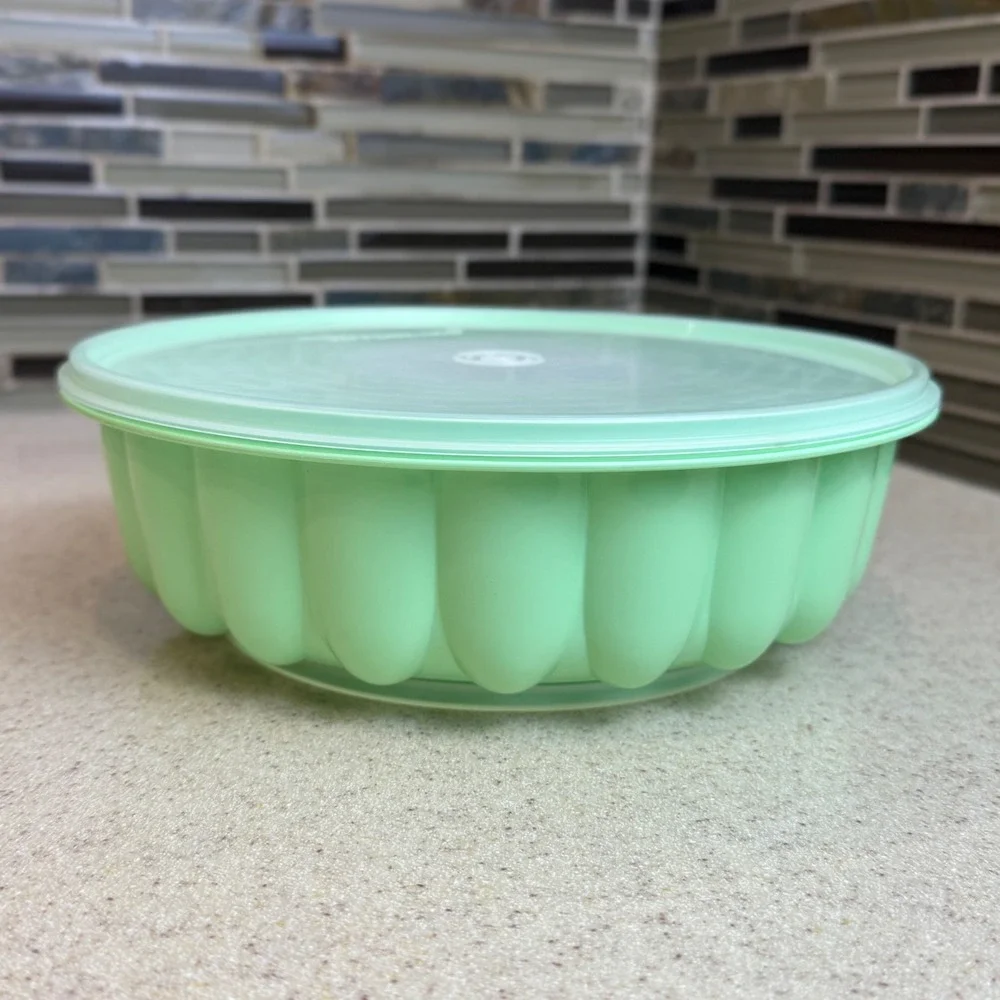 Vintage Tupperware Jel-N-Serve Jello Mold Mint Green Sheer 3pc Set Retro Kitchen
